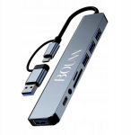 Hub Usb-c 8w1: 3xusb 2.0, Usb 3.0, Sd/tf, minipistik