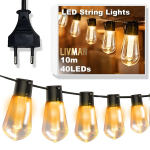Elektritoitel LED-pirnidega valguskett LIVMAN YN-403, 10m, 40LEDi