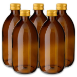 500 ml pruuni klaaspudel PP28 kuldse korgiga &ndash; 5-osaline komplekt