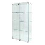 Klaasist vitriin LED-valgustusega, valge, 4 korrust, kahe klaasuksega, 164 x 80 x 36 cm