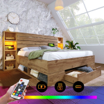Kaheinimese puidust voodi 160x200 cm panipaigaga, LED ja USB-C, kasutatud, ilma madratsita