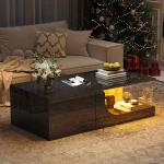 Kohvilaud 100x50x30 cm, 2 sahtlit, LED, l&auml;ikiv, MDF, must