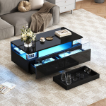 Kohvilaud 90x45x35,5 cm, LED, 2 sahtlit, klaas, must