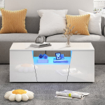 Kohvilaud 100x50x40 cm, LED, k&otilde;rgl&auml;ikega, 2 kappi, ebakorrap&auml;rane disain, valge