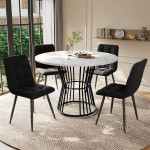 S&ouml;&ouml;gilaua- ja toolikomplekt SONNENH, 5-osaline, &uuml;mar 100 cm laud, mustad samettoolid