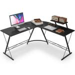Nurgas asuv arvutilauad m&auml;nguriiuliga Must, 129 x 46 x 74 cm + 129 x 46 x 74 cm