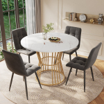 S&ouml;&ouml;gilaua komplekt 5 osa, &uuml;mmargune laud 100 cm, valge MDF-plaat, kuldsed metalljalad, tumehallid sametist toolid