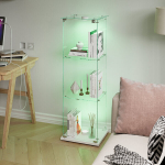 &Uuml;hetugialune Ekspositsioonistend, 3 Riiuli Karastatud Klaasist, V&auml;rviline LED Spotsidega, Tolmukindel Lukk, Valge Jalause Osa, Figuuride Kapp, 39,8&times;35&times;123,3cm