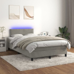 vidaXL kontinentaalvoodi madratsi ja LED-valgustusega, helehall, 120x200 cm, samet