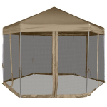 vidaXL kuusnurkne pop-up telk k&uuml;lgseintega, 3,6x3,1 m, pruunikashall