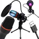 Mikrofon filtri ja USB kaabliga, heli salvestamiseks, RGB valgustus