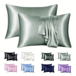 2tk Satiinist Padjap&uuml;&uuml;r, Pehme ja Sile Tekstuur, Satiin &Uuml;hev&auml;rviline &uuml;mbrik, V&auml;hendab Juuste Katkemist, Ennetab Kortsusid, &Scaron;viesiai pilka