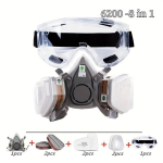 1 komplekt 6200 poolne respiratormask maalimiseks, pestitsiidipritsimiseks, tolmukindel korduvkasutatav turvaline mask, vahetatavate filtritega., 8-in-1 rinkinys