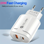 [EL]20W USB-C Seinalaadija Plokk, Topelt Port PD+QC3.0 Laadija 1tk 100.58cm USB C Kaabliga IPhone 15/15 Pro/15Pro Max/15 Plus/Samsung Galaxy, Rohkem(Valge)