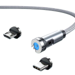 Magnetiline Laadimiskaabel, 540&deg; P&ouml;&ouml;rlev Magnetiline Telefonilaadija Nailonpunutud USB Kaabel., 1M sidabrinė