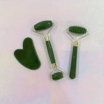3tk Jade N&auml;o Massaaž Komplekt Gua Sha ja Rullikuga, Žalias