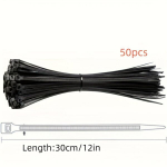 50/100tk iselukustuv nailonkaablisidemed 100/150/200/250/300mm zipsidemed, Juoda 30 cm / 12 colių (50 vnt))