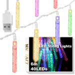USB-toitega vihmapiiskade kujuline LED-valgusriba LIVMAN cxg001, 6m, 40LED-i