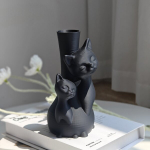 3D Prinditud Musta Kassi Vaas: Geomeetriline Disain