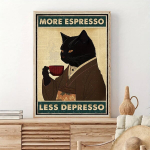 &Uuml;ksik Vintage Must Kass Espresso L&otilde;uendile Poster Seinal., 30,48x40,64 cm be rėmelio