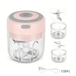 Juhtmevaba Kaasaskantav Elektriline Toidu Hakkija, Mini K&uuml;&uuml;slaugu Purusti., Rožinė (250+100ml) SET