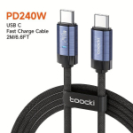 Toocki 240W Kiirkaabel USB-C USB-C Laadimine Nailon Kaabel, Mėlyna 2M/6.6FT