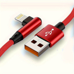 Kiirlaadiv Parempoolne Nurk Lightning Kaabel, Vastupidav Nailonpunutud USB iPhone ja iPad jaoks., Raudona