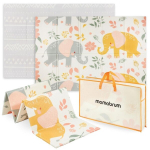 Kahepoolne kokkupandav poroloonmatt 180 x 120 x 1 cm - Eksootilised elevandid / pehme hall