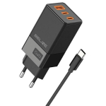 Beline Ład. siec. 2x USB-C + 1x USB 65W + kabel USB-C czarny|black PD 3.0 + QC 3.0 BLN3CB65C GaN