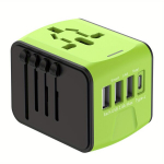 Reisiadapter &Uuml;lemaailmne, Reisipistik Adapter T&uuml;&uuml;p C 3 USB ja AC, Must., Žalias