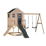 Laste puidust m&auml;nguv&auml;ljak, m&auml;ngumaja kiigega, Wendi Toys M28G, hall, 330 x 405 x 242 cm