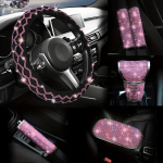 6-osaline Helendav Auto Interj&ouml;&ouml;r Tarvikud Roolikate Rhinestone &Otilde;lakaitse K&auml;etoe Padi. , Rožinė