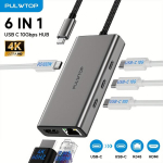 6 &uuml;hes USB-C HUB mitmikporti adapter dokk 4 10Gbps USB-C pordiga, 100W PD laadimine s&uuml;learvutile MacBook Air iPad Pro