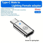 PD 35W Kiirlaadija Adapter, USB-C Mees Lightning Emane, K&otilde;rge Kiirus Andmeedastus 480Mbps, Alumiiniumisulamist, Kompaktne &Uuml;hendus iPhone, MacBook, Xiaomi, Samsung, Google Seadmetele. , Sidabrinis