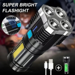 V&auml;ga Ere Led Taskulamp 4 Režiimi ja Cob K&uuml;ljelamp - Laetav, Kaasaskantav Matkalamp USB Kaabliga., 1200 mAh