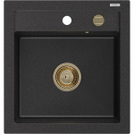 Mexen Vito graniidist valamu 1-kauseline 520 x 490 mm, must/h&otilde;bedane metallik, kuldne sifoon - 6503521000-73-G