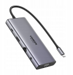 UGREEN USB-C jaotur s&uuml;learvutile HDMI VGA 2X USB-C 10GBPS 4K 60HZ PD RJ45