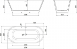 Mexen Luna vabalt seisev vann 170 x 80 cm, valge, must &uuml;levool - 52031708000-70, 170 x 80 cm
