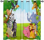 Valmis pimendav kardin 2 tk 160x132 cm koomiksite loomade muster &mdash; lastetoa kardinad, safari aknakaunistus, &ouml;&ouml;siga kardinad, laste tekstiilid, termokardinad, lastetoa sisustus, helikindlad kardinad