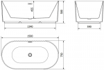 Mexen Paola vaba seisev laineline vann 150 x 75 cm, valge matt, &uuml;levoolu gun gray harjatud - 52721507501-66