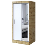 L&uuml;kandustega riidekapp peegli riiulite ja riidepuudega Belvedo Hugo Artisan Oak matt valge 90x200cm komplekt