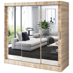 L&uuml;kanduksega riidekapp 3 peegliga riiulite ja riidepuudega Belvedo Karl Sonoma tamm 200 x 200 cm komplekt