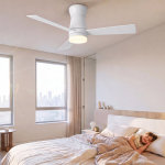 LED-valgusega laeventilaator, vaikne laeventilaator puldiga, moodne disain elutuppa/magamisttuppa, valge