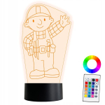 Xl 3d Led-lamp Bob the Builder, 16 v&auml;rvi + piloot