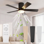 Laeventilaator LED-valgustusega, 5 labaga sooja ja k&uuml;lma &otilde;hu režiimis, 6 kiirust, 1/4/8 taimeriga, 30 W vaikne, 106 cm, must