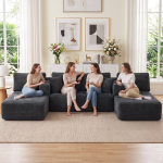 Moodul U-kujuline diivan 2 chaise-loungiga, sametkangaga diivanvoodi, tumehall