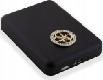 Akupank &bdquo;Guess&ldquo; i&scaron;orinė baterija 5000mAh 15W, &bdquo;MagSafe&ldquo; ir įprastas įkrovimas su įbrėžimais 4G logotipu, juoda