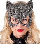 T&auml;iskasvanute kassisilmne mask Widmann, must, kivikestega