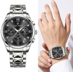 Meeste luksuslik k&auml;ekell LOUIE JUELEN kuufaasi ja kuup&auml;eva n&auml;iduga, veekindel, h&otilde;bemust