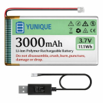 Yunique Green-Clean-Power, LiPo aku 3,7 V 3000 mAh 103665, Micro JST 2.0 + USB laadija, Arduino ESP32